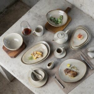 Wabi-Sabi Handcrafted Grey Reactive Glaze Ceramic Dinnerware Set