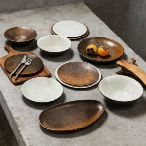 Handcrafted Hammered Two-Tone Ceramic Dinnerware Set