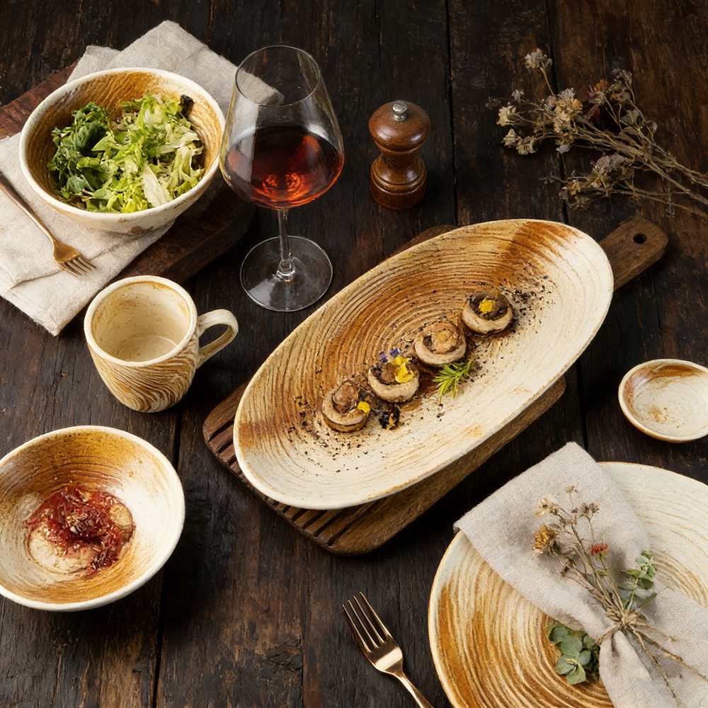 Wabi-Sabi Style Rustic Reactive Glaze Swirl Ceramic Dinnerware Set