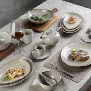 Wabi-Sabi Handcrafted Grey Reactive Glaze Ceramic Dinnerware Set