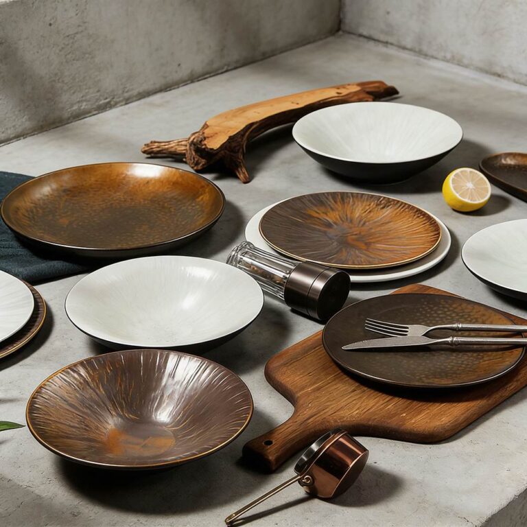 Handcrafted Hammered Two-Tone Ceramic Dinnerware Set