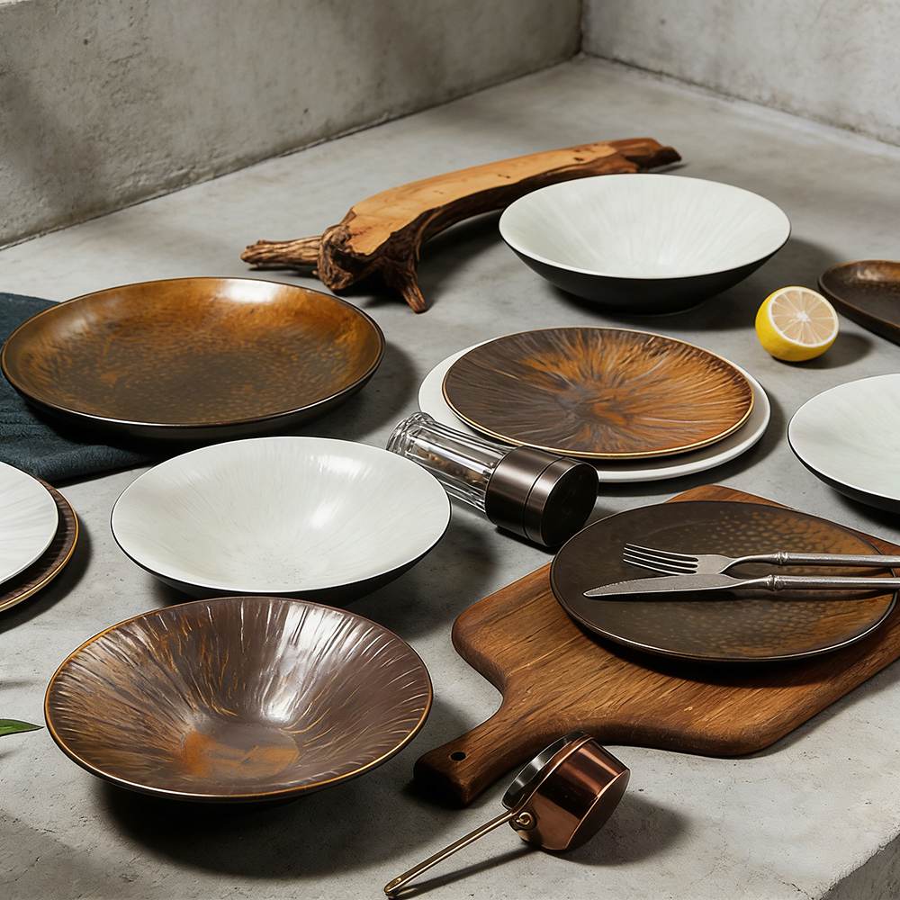 Handcrafted Hammered Two-Tone Ceramic Dinnerware Set