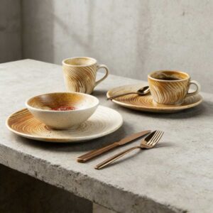Wabi-Sabi Style Rustic Reactive Glaze Swirl Ceramic Dinnerware Set
