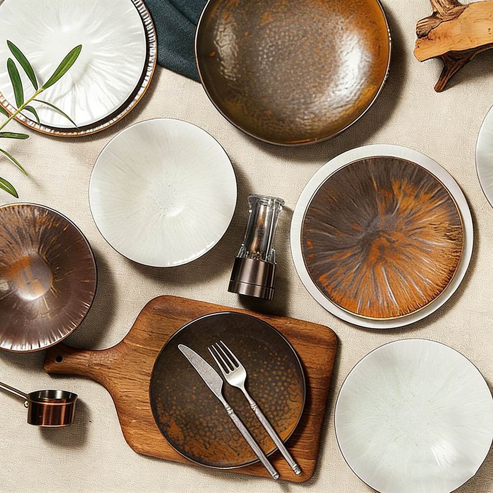 Handcrafted Hammered Two-Tone Ceramic Dinnerware Set