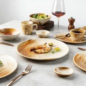Wabi-Sabi Style Rustic Reactive Glaze Swirl Ceramic Dinnerware Set