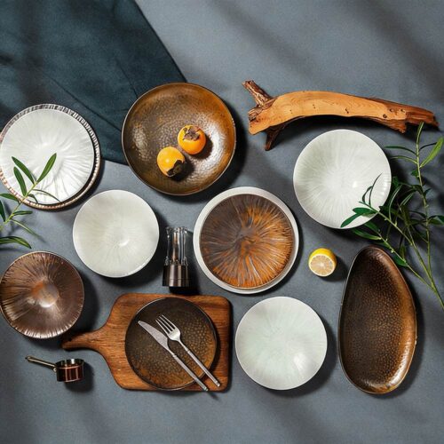 Handcrafted Hammered Two-Tone Ceramic Dinnerware Set