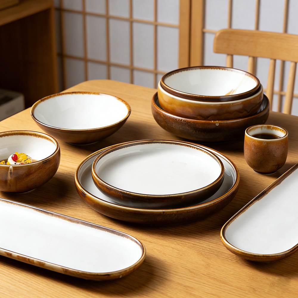 Two-Tone Reactive Glaze Ceramic Dinnerware Set