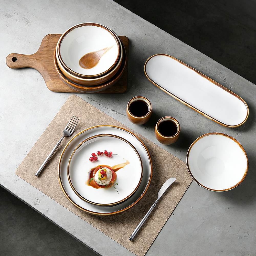 Two-Tone Reactive Glaze Ceramic Dinnerware Set