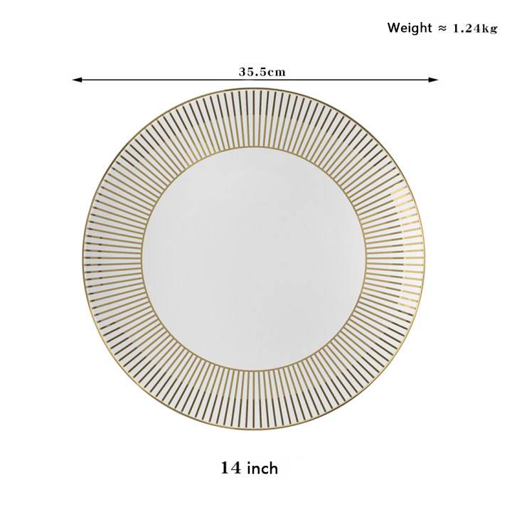 Luxury Gold-Rimmed Radial Pattern Bone China Wedding Plate Set