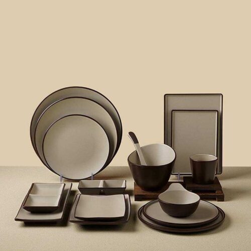 Product Features Minimalist Two-Tone Aesthetic Sophisticated dark brown and off-white contrast with crisp edge detailing, embodying modern minimalist and wabi-sabi style. Premium Food-Grade Melamine Lightweight, shatter-resistant, and durable, with the smooth texture of ceramic, ideal for daily use and commercial settings. Versatile Multi-Shape Set Includes round/square plates, bowls, divided dishes, and cups to cover all dining and serving needs. Safe & Easy-Care Non-toxic, odorless, and heat-resistant, with a smooth glaze that is dishwasher safe and easy to maintain. Multi-Scene Application & Gifting Perfect for home use, vacation rentals, and restaurants, also a thoughtful gift for housewarmings and business occasions.
