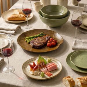 Japanese Hand-Thrown Ribbed Stoneware Dinnerware Set