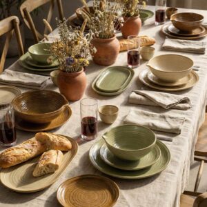 Japanese Hand-Thrown Ribbed Stoneware Dinnerware Set