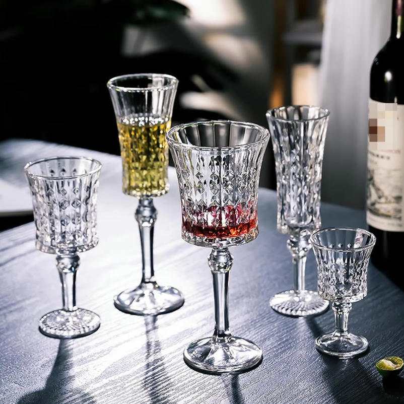 Vintage Diamond Shaped Embossed Crystal Glass Set