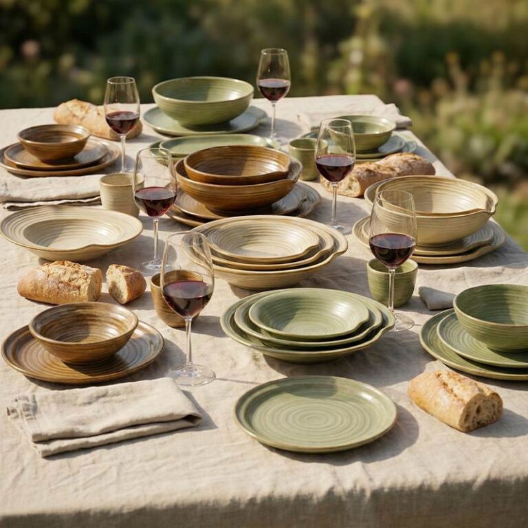 Japanese Hand-Thrown Ribbed Stoneware Dinnerware Set