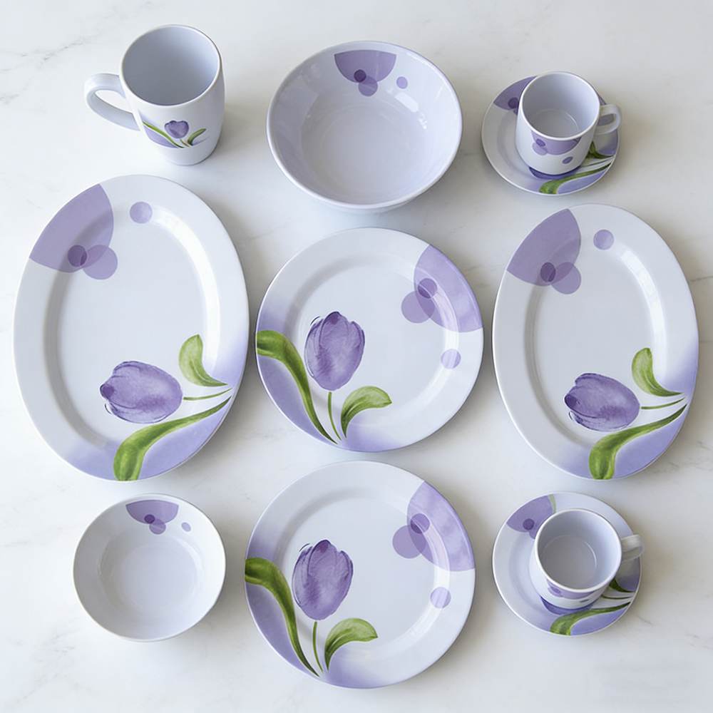 Purple Tulip Melamine Dinnerware Set