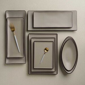 Product Features Minimalist Two-Tone Aesthetic Sophisticated dark brown and off-white contrast with crisp edge detailing, embodying modern minimalist and wabi-sabi style. Premium Food-Grade Melamine Lightweight, shatter-resistant, and durable, with the smooth texture of ceramic, ideal for daily use and commercial settings. Versatile Multi-Shape Set Includes round/square plates, bowls, divided dishes, and cups to cover all dining and serving needs. Safe & Easy-Care Non-toxic, odorless, and heat-resistant, with a smooth glaze that is dishwasher safe and easy to maintain. Multi-Scene Application & Gifting Perfect for home use, vacation rentals, and restaurants, also a thoughtful gift for housewarmings and business occasions.