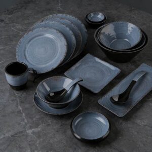 Vintage Reactive Blue Spiral Melamine Dinnerware Set