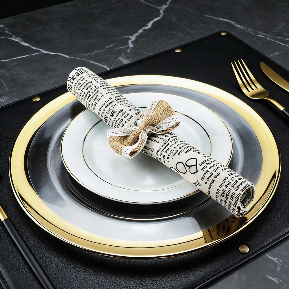 Minimalist Gold Rimmed Clear Glass Charger Plate