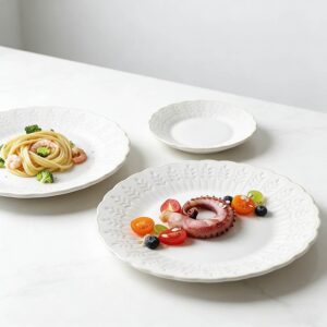 French Pastoral Embossed Leaf Ceramic Plate Set