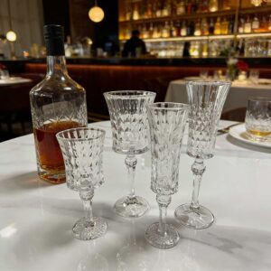 Vintage Diamond Shaped Embossed Crystal Glass Set