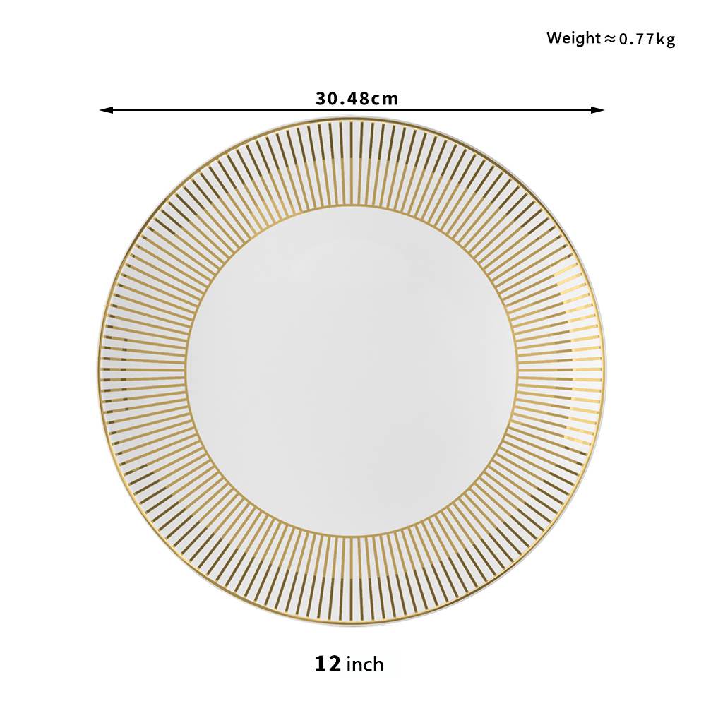 Luxury Gold-Rimmed Radial Pattern Bone China Wedding Plate Set