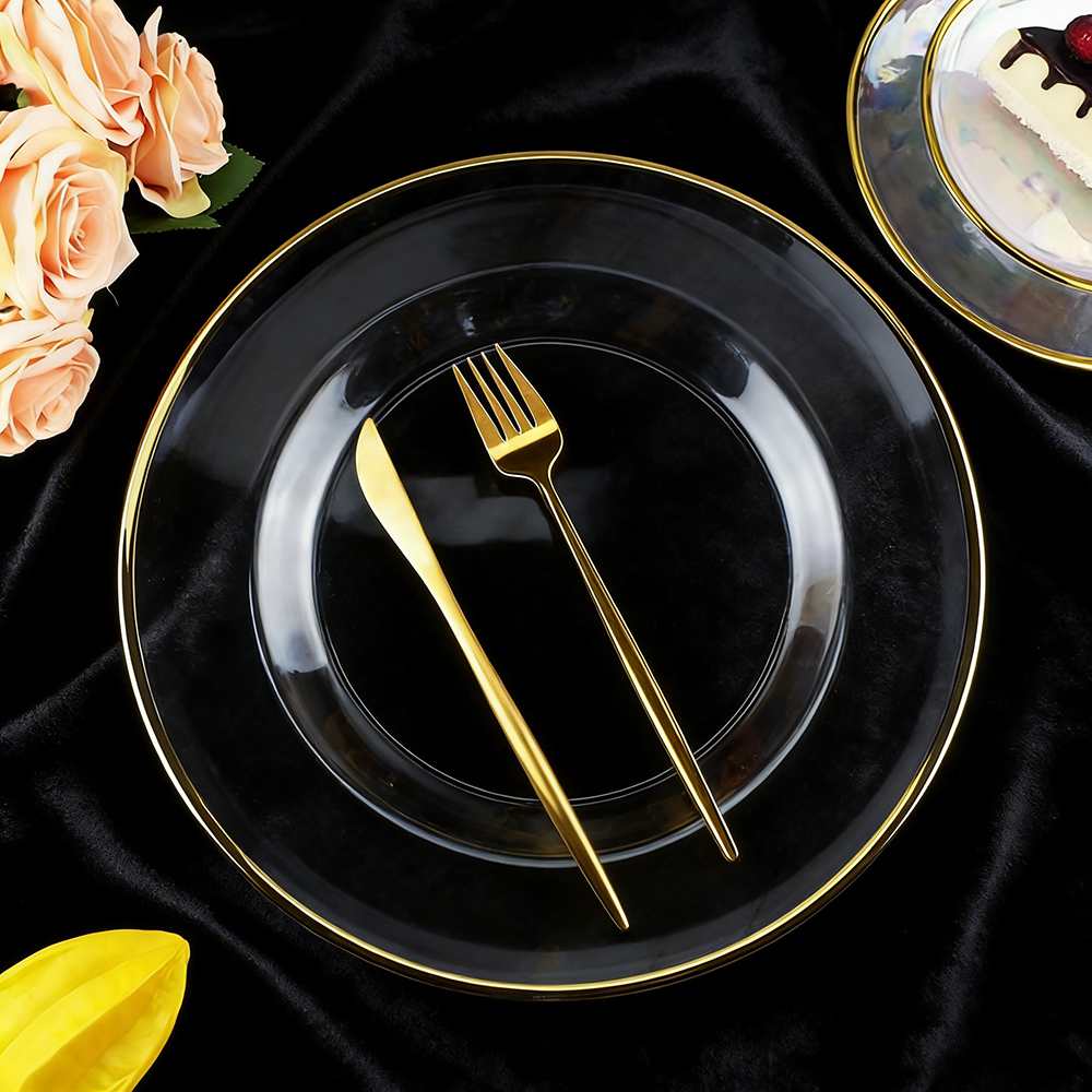 Minimalist Gold Rimmed Clear Glass Charger Plate