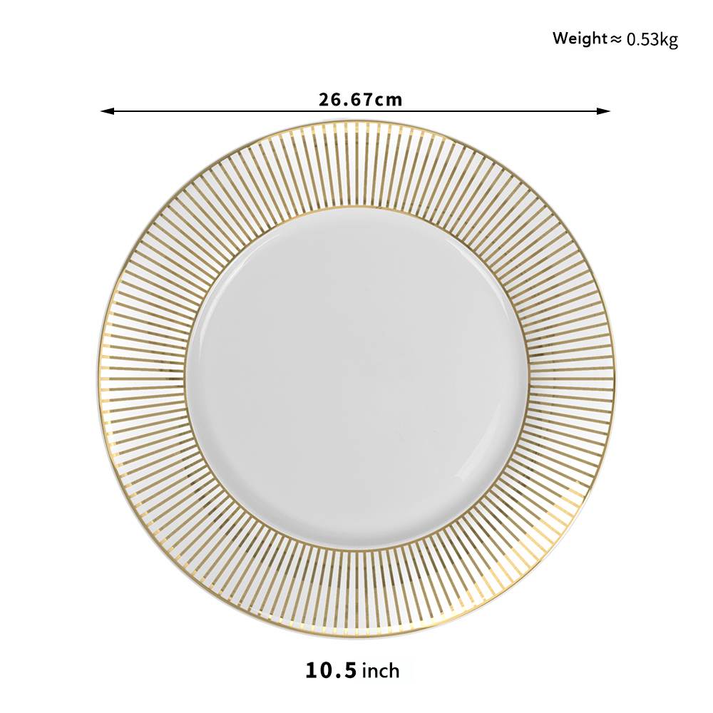 Luxury Gold-Rimmed Radial Pattern Bone China Wedding Plate Set
