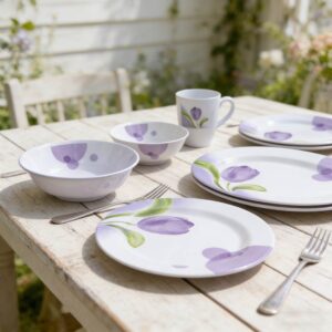 Purple Tulip Melamine Dinnerware Set