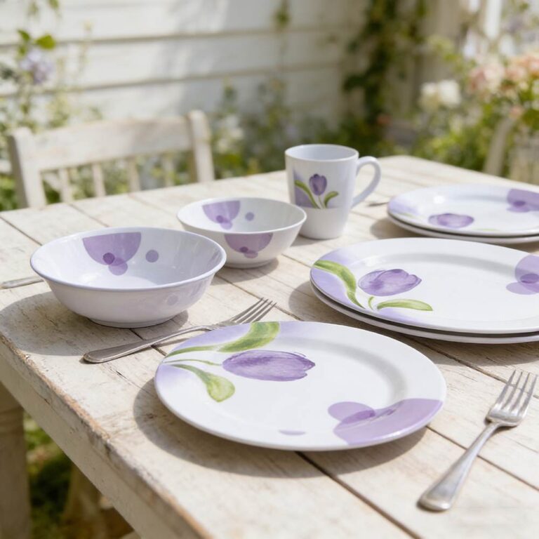 Purple Tulip Melamine Dinnerware Set