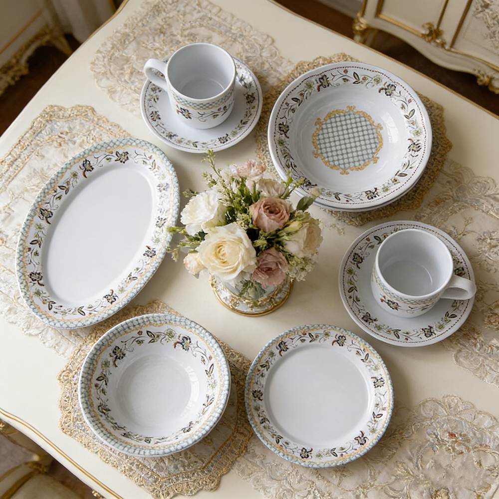 Vintage Pastoral Floral Melamine Dinnerware Set