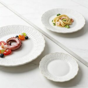 French Pastoral Embossed Leaf Ceramic Plate Set