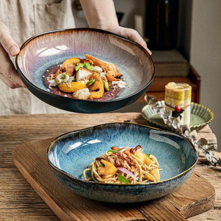 Japanese Wabi-Sabi Reactive Glaze Ceramic Deep Plates