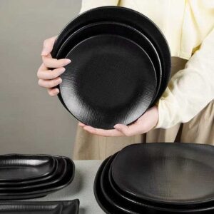 Japanese Matte Black Woven Texture Melamine Dinnerware Set