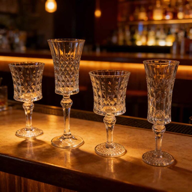 Vintage Diamond Shaped Embossed Crystal Glass Set