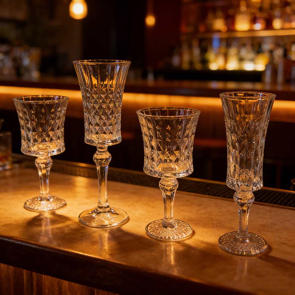 Vintage Diamond Shaped Embossed Crystal Glass Set