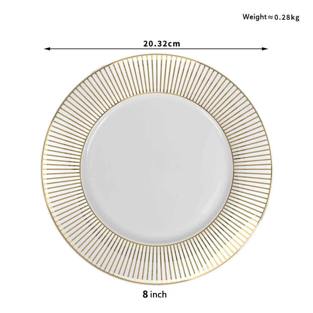 Luxury Gold-Rimmed Radial Pattern Bone China Wedding Plate Set