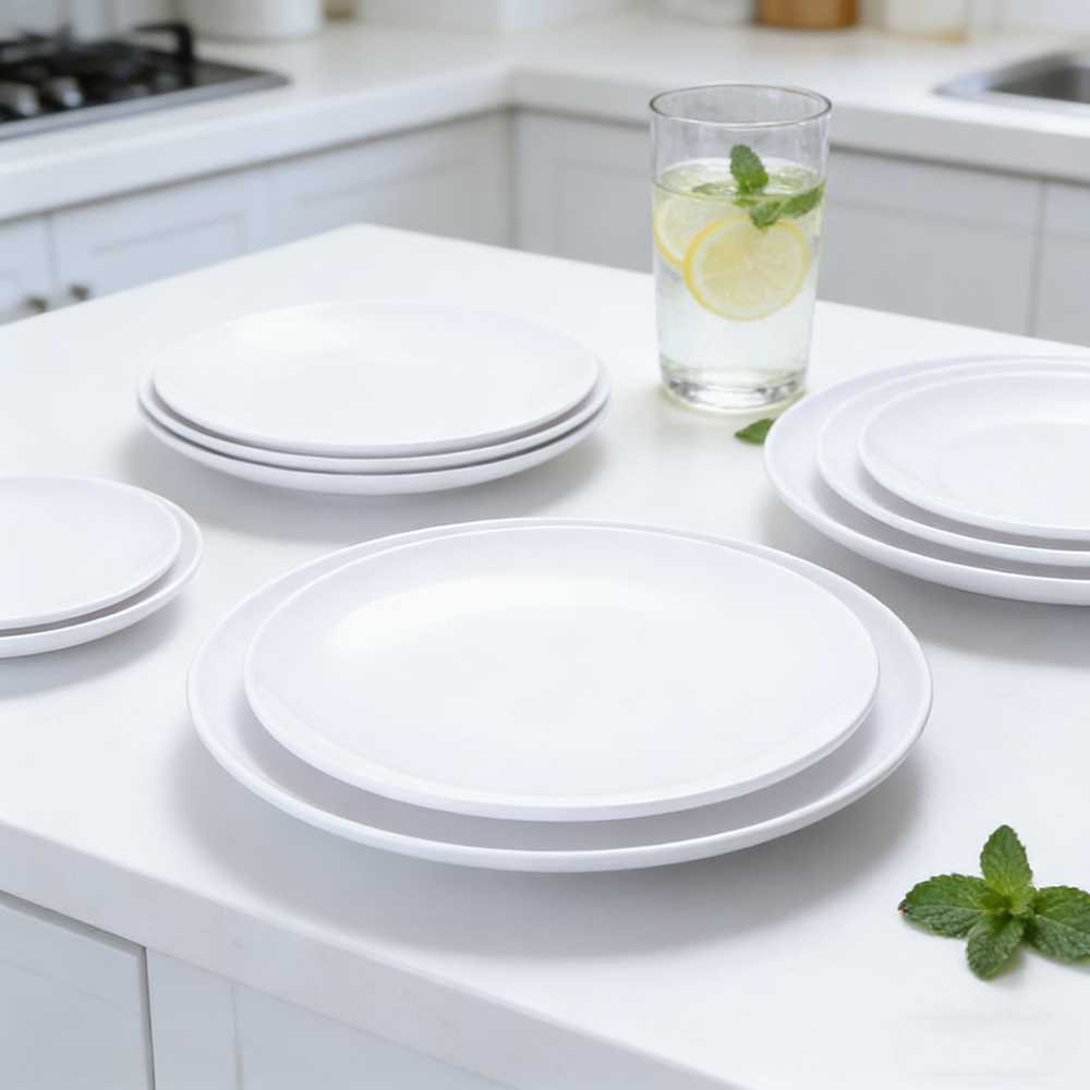 Round White Melamine Plate Set