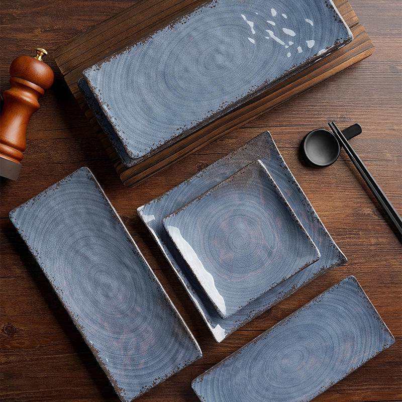 Vintage Reactive Blue Spiral Melamine Dinnerware Set