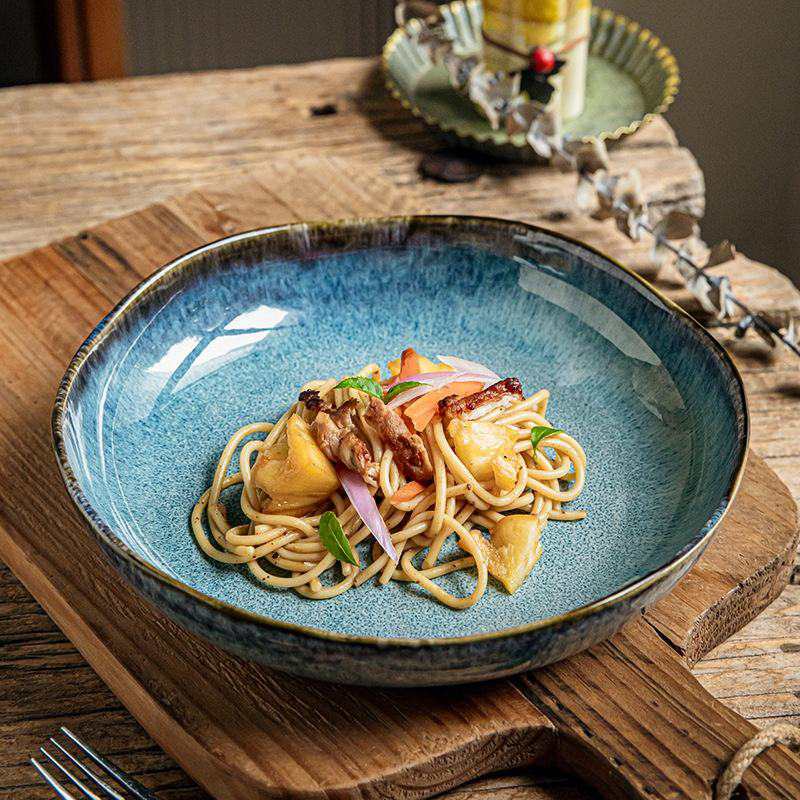 Japanese Wabi-Sabi Reactive Glaze Ceramic Deep Plates