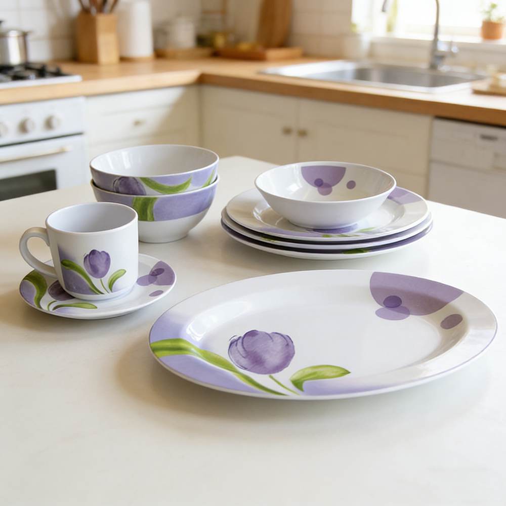 Purple Tulip Melamine Dinnerware Set