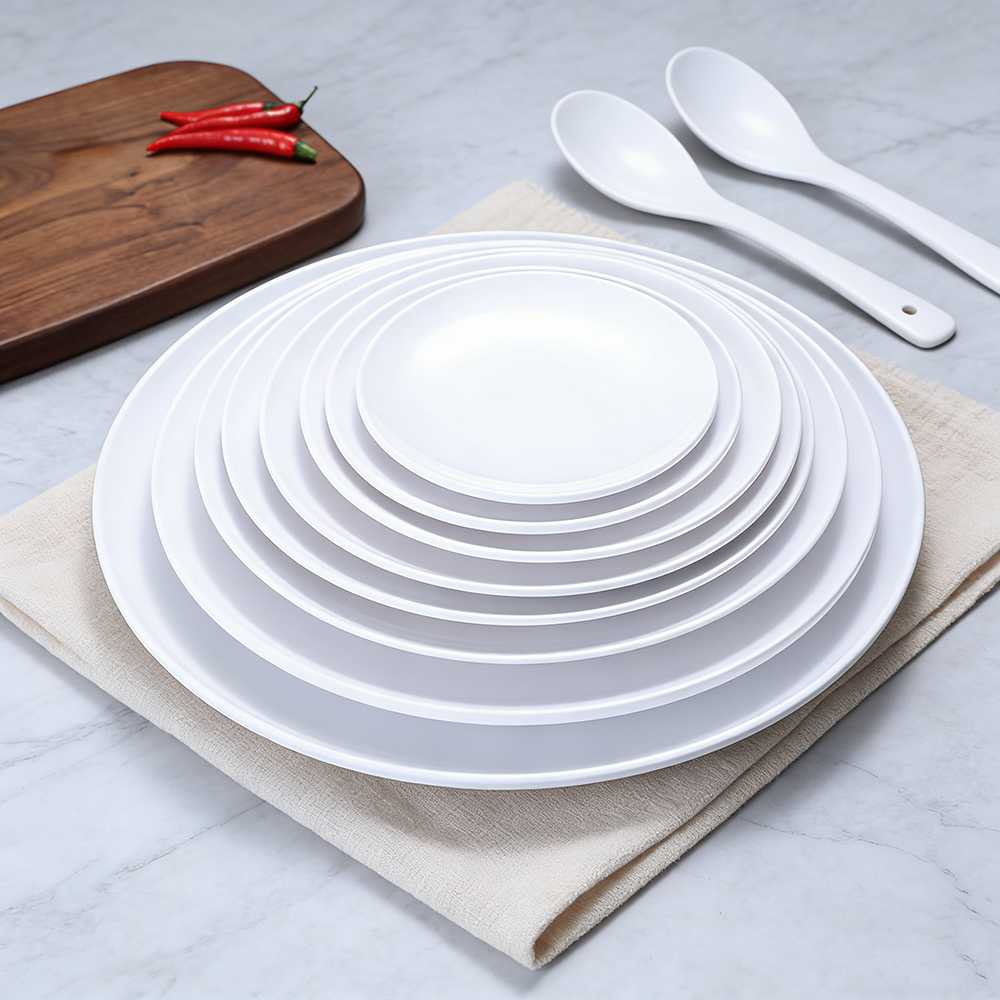 Round White Melamine Plate Set
