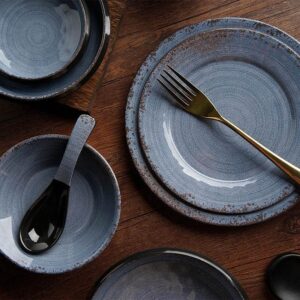 Vintage Reactive Blue Spiral Melamine Dinnerware Set