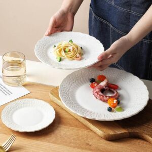 French Pastoral Embossed Leaf Ceramic Plate Set