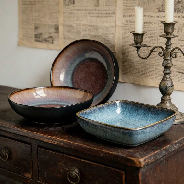 Japanese Wabi-Sabi Reactive Glaze Ceramic Deep Plates