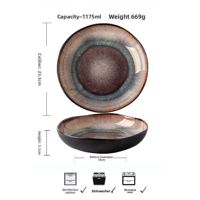 Japanese Wabi-Sabi Reactive Glaze Ceramic Deep Plates