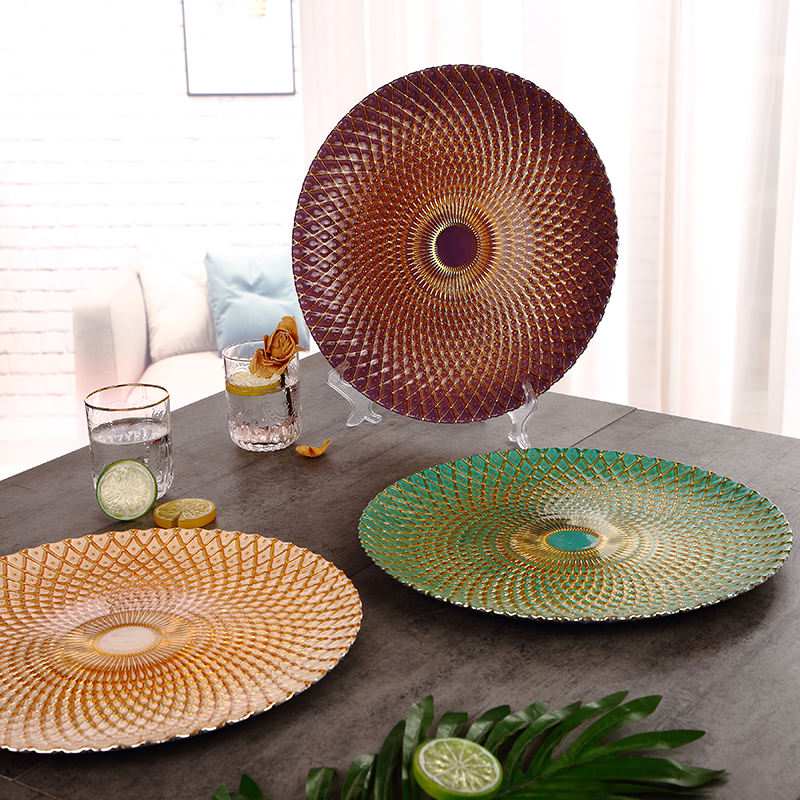 Luxury Iridescent 3D Diamond Glass Charger Plates