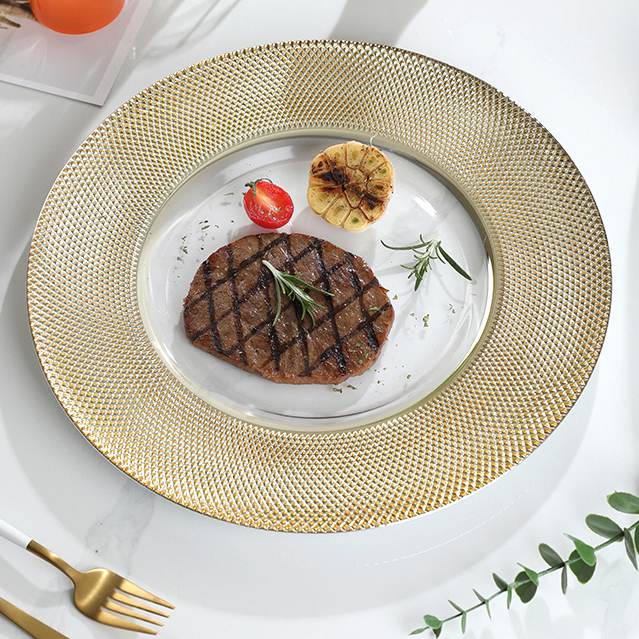 Luxury Diamond-Grid Glass Charger Plates
