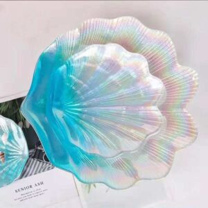 Ocean-Inspired Gradient Blue Seashell Glass Charger Plates
