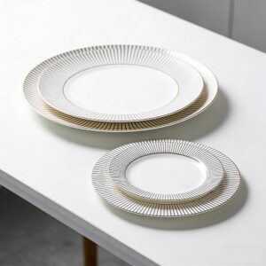Luxury Gold-Rimmed Radial Pattern Bone China Wedding Plate Set