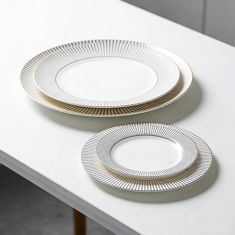 Luxury Gold-Rimmed Radial Pattern Bone China Wedding Plate Set